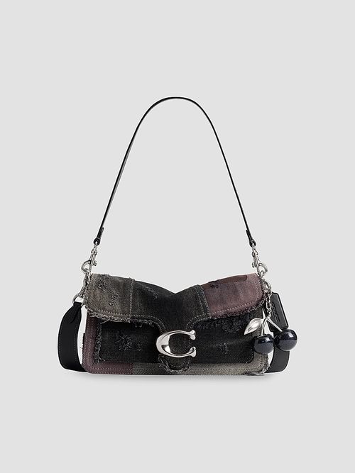 Women's Tabby Patchwork Denim Shoulder Bag - Black