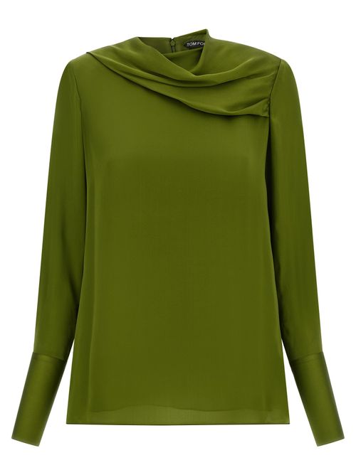 Draped Silk Blouse — Green