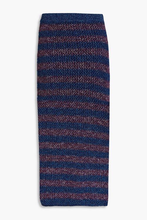 Marled pointelle-knit midi skirt