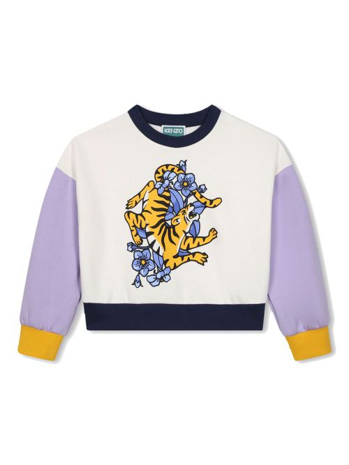 Tiger-print colour-block sweatshirt - White