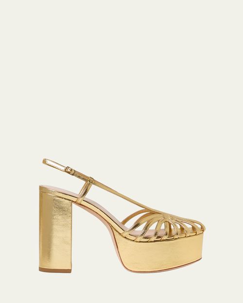 120mm Isabella Lattice Metallic Leather Platform Sandals