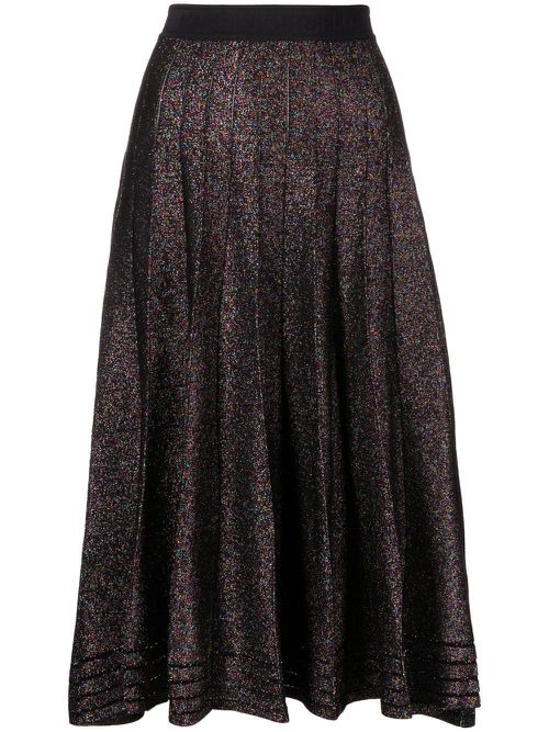 Metallic-effect pleated midi skirt - Black