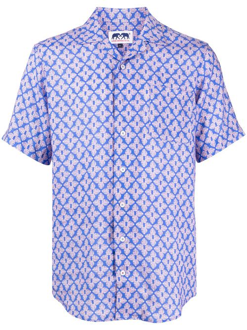 Graphic-print linen shirt - Blue