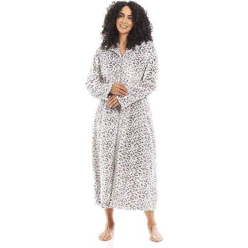Camille Women's Supersoft Fleece Zip Up Animal Print Robes in Light Grey