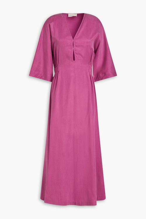 Candela cutout ruched cupro midi dress