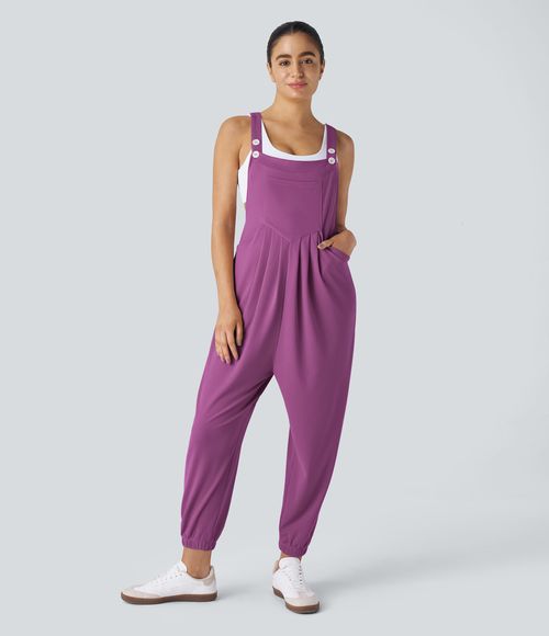 Pockets Waffle Casual Jogger Overalls  - Meadow Mauve