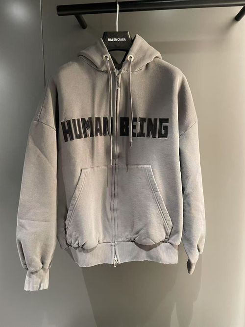 Men's Human Being Shifted Zip-up Hoodie in Smoke Grey