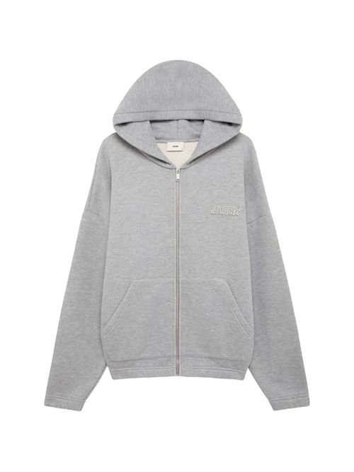 Full-Zip Cotton Hoodie with Kangaroo Pocket and Embroidered Logo Patch