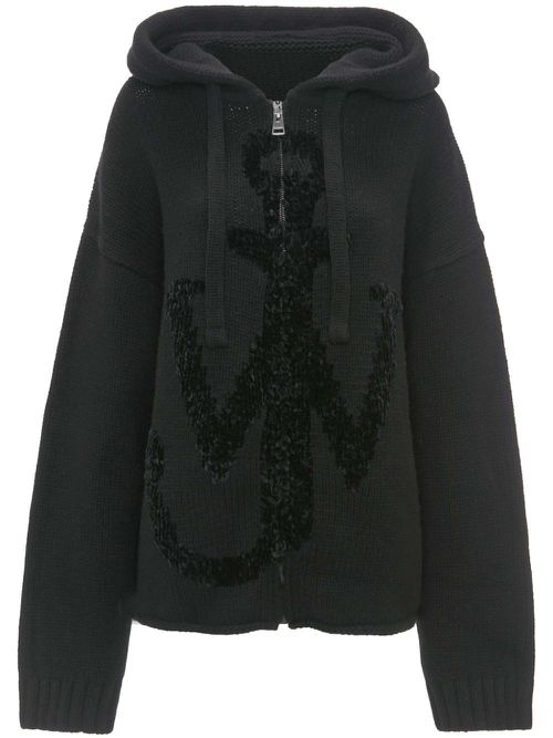 Anchor-logo zip hoodie - Black