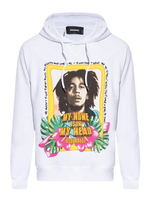 Dsquared2 Cool Fit Bob Marley Logo Hoodie in White - White