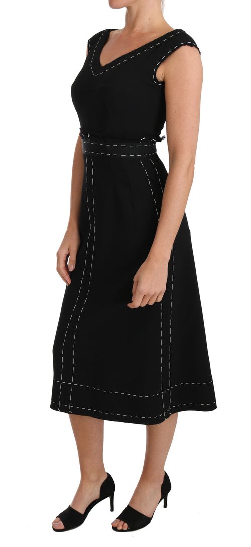 Wool Stretch with Topstitching Dress — Black