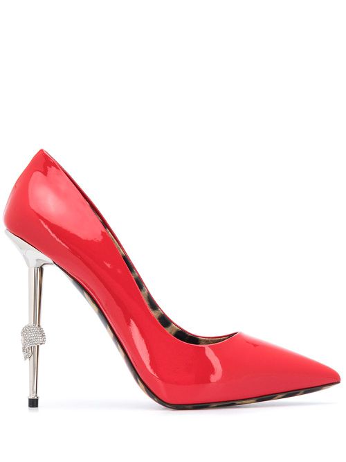 Skull pointed-toe pumps - Red