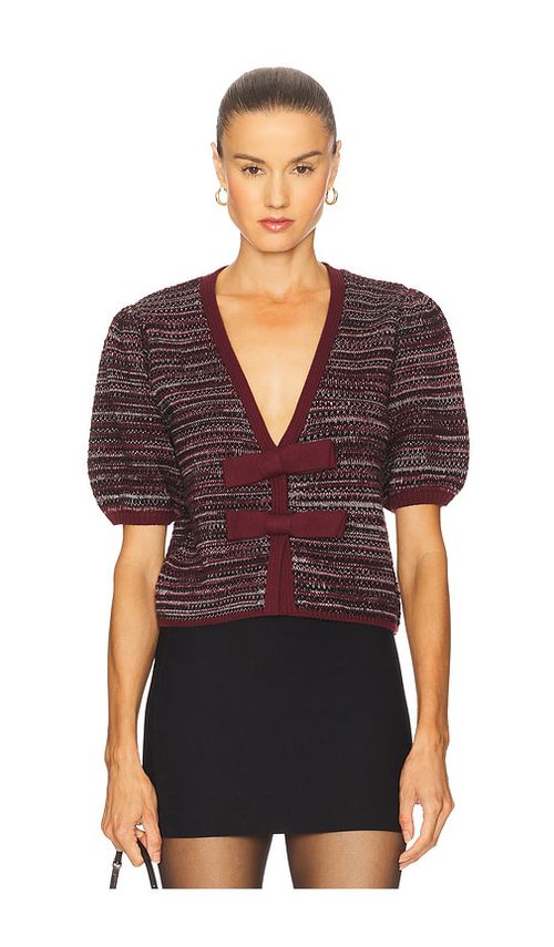525 Elaine Marled Bow Cardigan in Burgundy. - XS also in L
