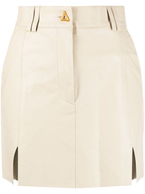 Logo-button leather miniskirt - Neutrals