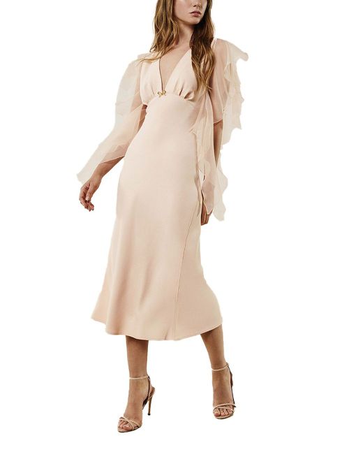 Ruffled-sleeve midi dress - Neutrals
