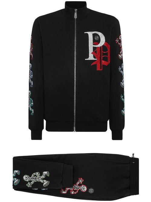 Skeleton-appliqué tracksuit - Black