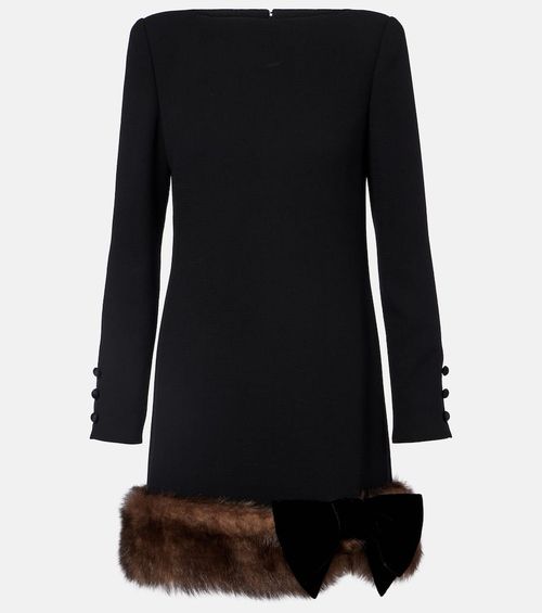 Shearling-trimmed virgin wool minidress