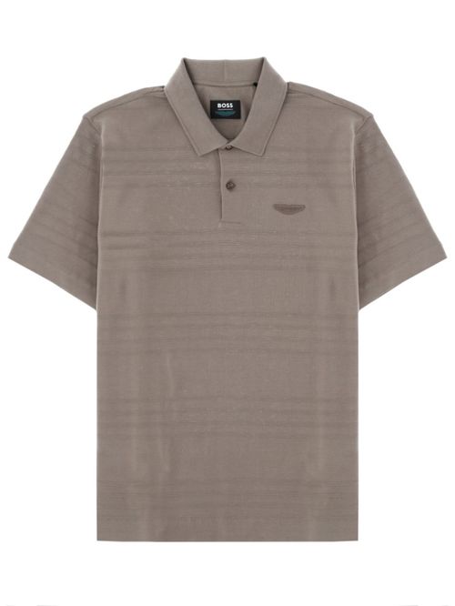 Beige Stripes Shirt Collar Polo