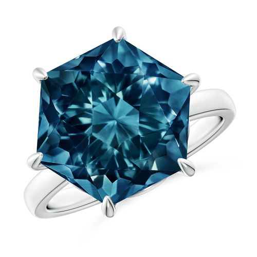 Angara 12.0 Carats Hexagonal Fancy-Cut London Blue Topaz Solitaire Ring in Platinum