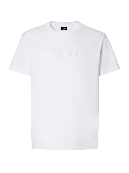 Cotton T-Shirt with Decorative Neck and FF Logo - Men's