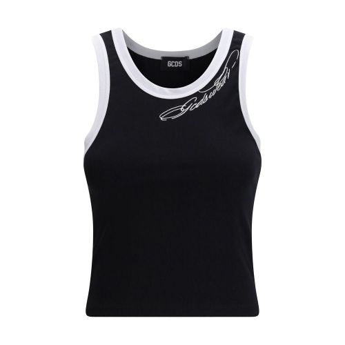 Cursive Script Detail Tank Top — Black