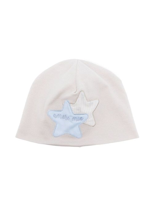 Slogan-embroidered cotton beanie - Neutrals