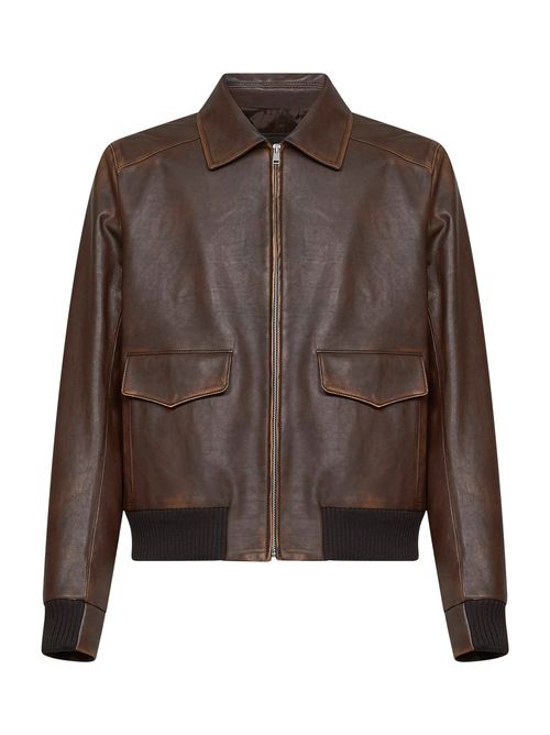 Burnished Calf Leather Jacket — Brown