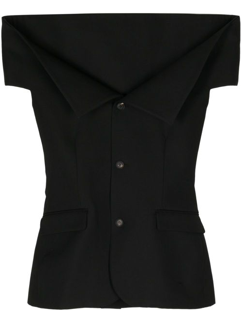 Off-shoulder single-breasted vest - Black