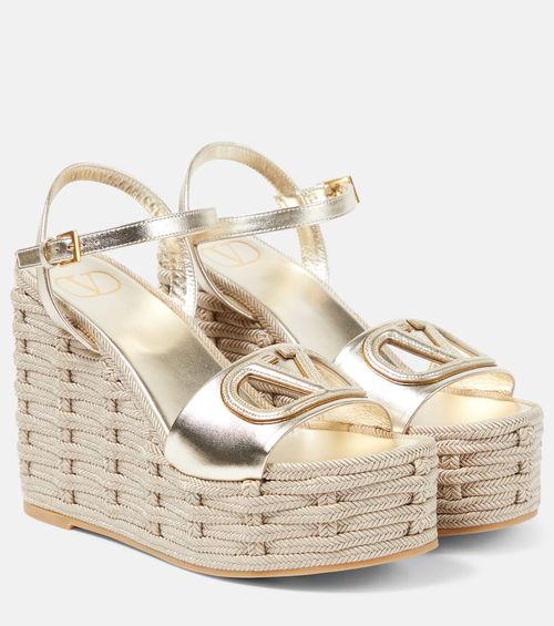 Valentino Garavani VLogo cutout metallic leather espadrille wedges