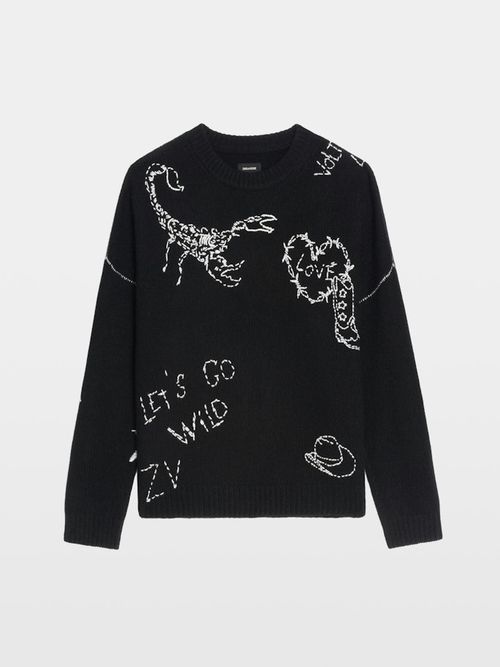 Baba Embroidered Wool Sweater