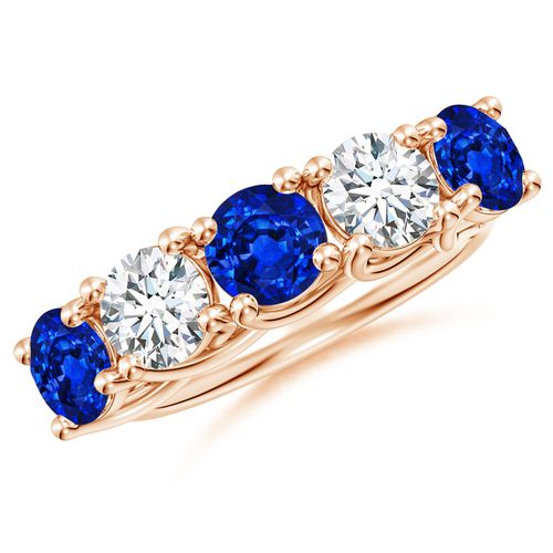 Angara 2.1 Carats Half Eternity Five Stone Sapphire and Diamond Wedding Band in 14K Rose Gold