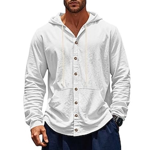 Men's Shirt Linen Shirt Casual Shirt Button Up Shirt Cotton Shirt Plain Streetwear Vacation Navy Blue Khaki Army Green Light Blue Long Sleeve Hooded Spring Fa