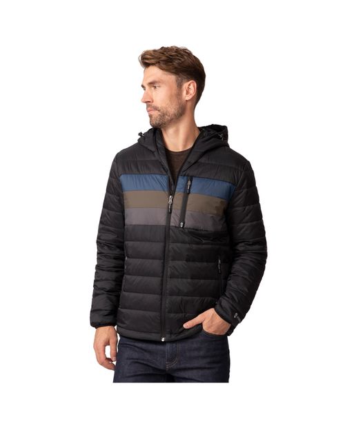 Men's Tri-Color Hooded Puffer Jacket - Black