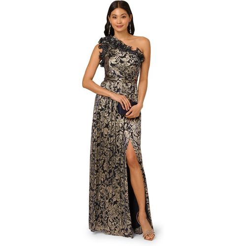 Adrianna Papell Womens One Shoulder Crinkle Gown - Blue
