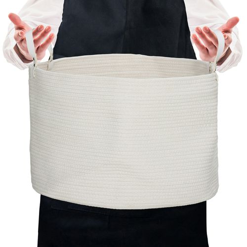 HOMCOM 36L Cotton Rope Laundry Basket with Handles for Pillows Clothes - Crea