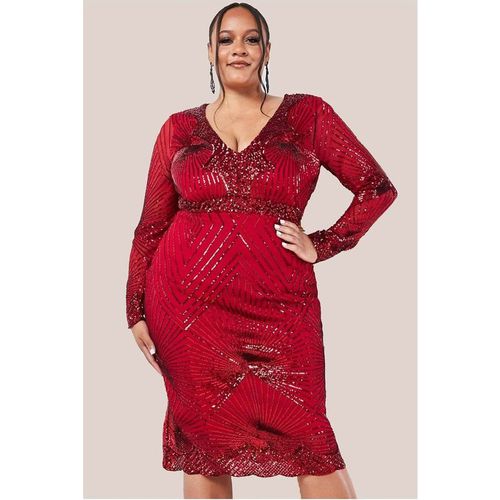 Scalloped Hem Starburst Midi Dress - Red by Goddiva Plu