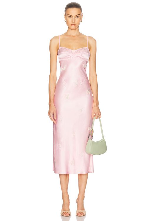 Anna October Beaded Waterlily Midi Dress in Light Pink - Pink.  S also in