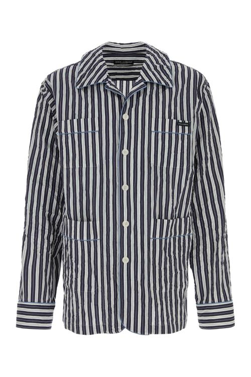 Striped Viscose-Blend Shirt — Navy