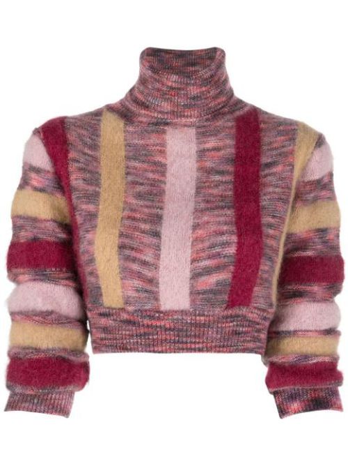 Striped roll-neck crop jumper