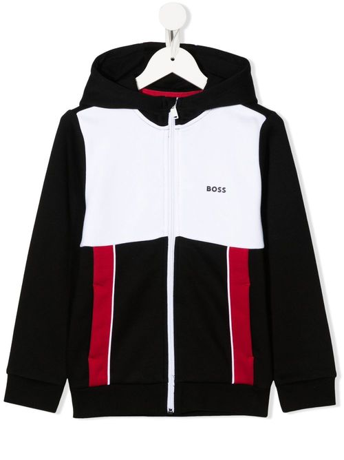 Colour-blocked zipped hoodie - Black