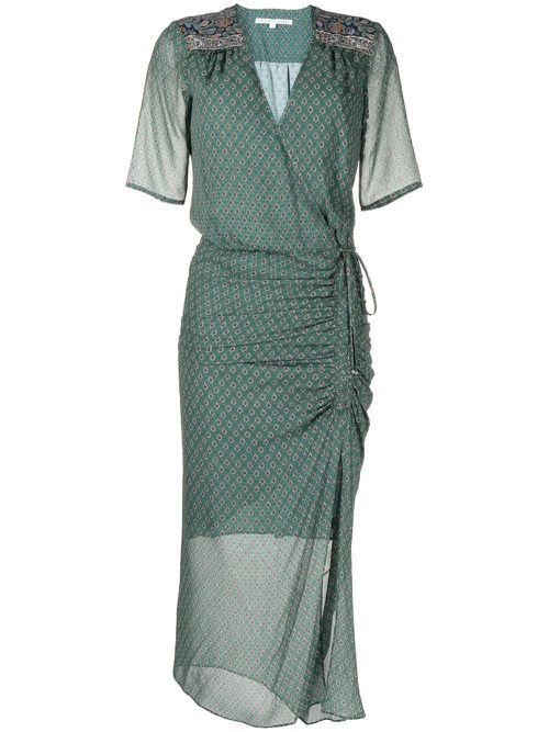 Patterned short-sleeved silk maxi dress - Green