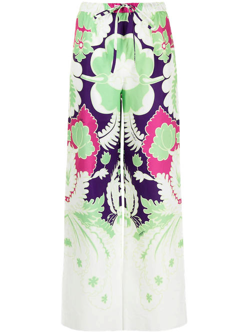 Floral-Print Wide-Leg Trousers — Green