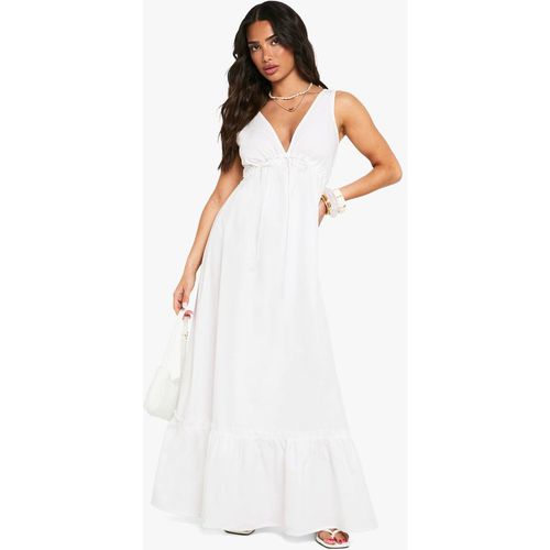 Boohoo Women's Petite Cotton Poplin Ruched Tiered Maxi Dress in White