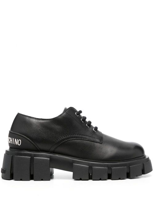 Logo-raised detail leather Derby shoes - Black