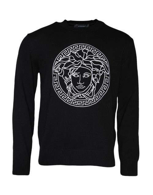 Medusa Embroidery Crew Neck Sweater — Black