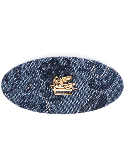 Floral-jacquard denim hair clip - Blue