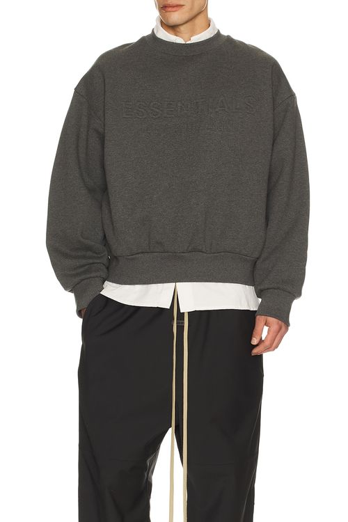 Fear of God ESSENTIALS Classic Crewneck Sweatshirt in Charcoal Heather - Grey. L also in M, S, XL/1X, XS, XXL/2X