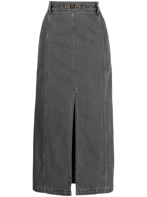 Medallion-embellished denim midi skirt - Grey