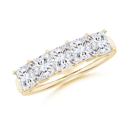 Angara 2.6 Carats Lab-Grown Prong-Set Princess-Cut Diamond Five Stone Wedding Ring in 18K Yellow Gold