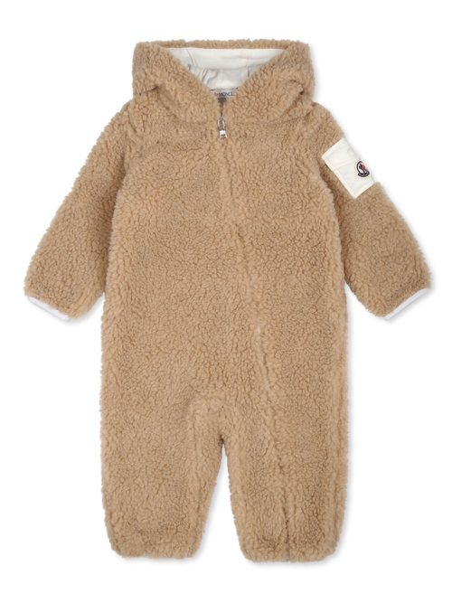 Teddy-bear fleece logo patch onesie - Neutrals